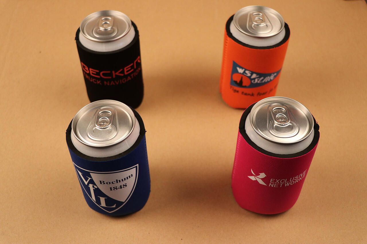 Custom neoprene can coolers 33cl — printed sleeves for cold drinks all summer
