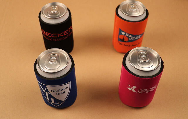 Custom neoprene can coolers 33cl — printed sleeves for cold drinks all summer
